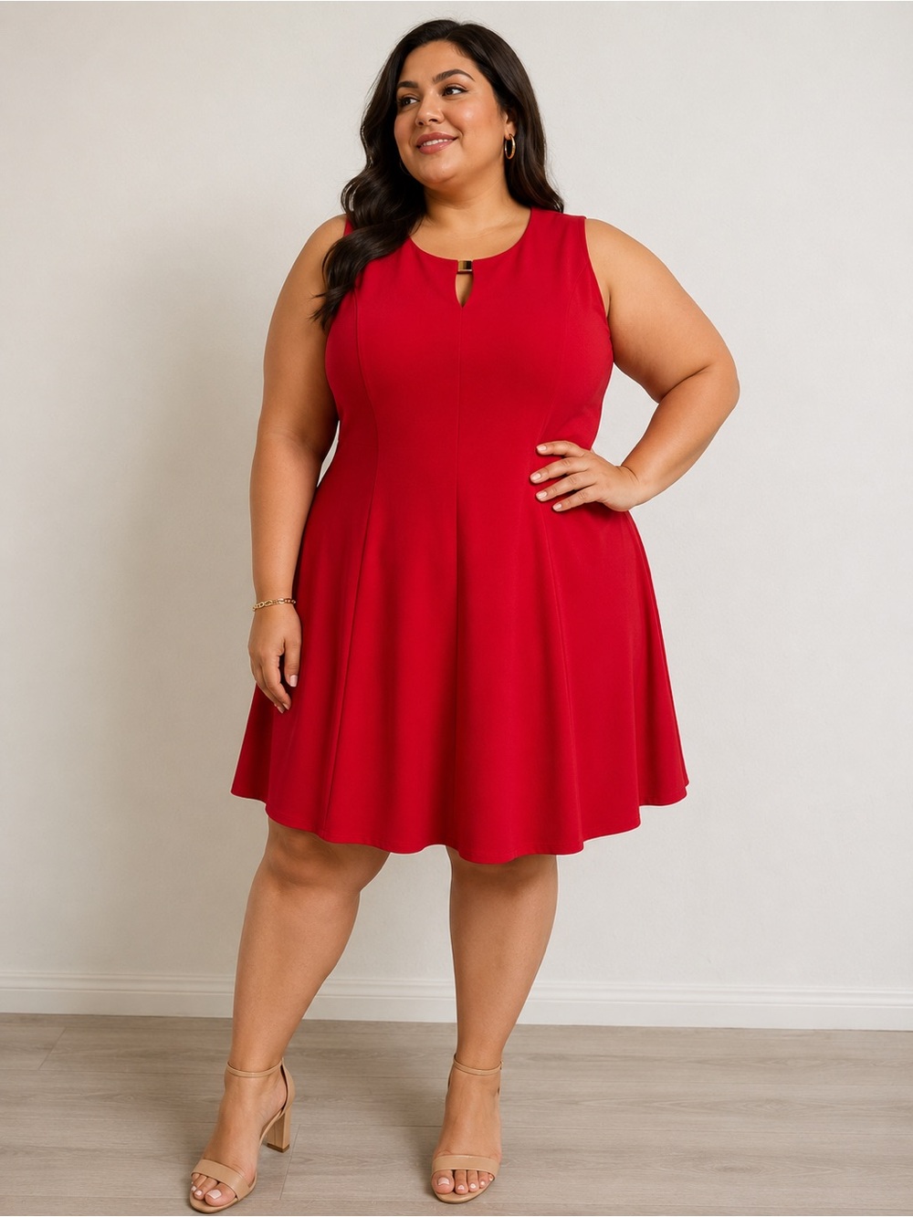 Studio One Red Sleeveless Fit & Flare Elegant Gold Accent Cocktail Dress Size 16